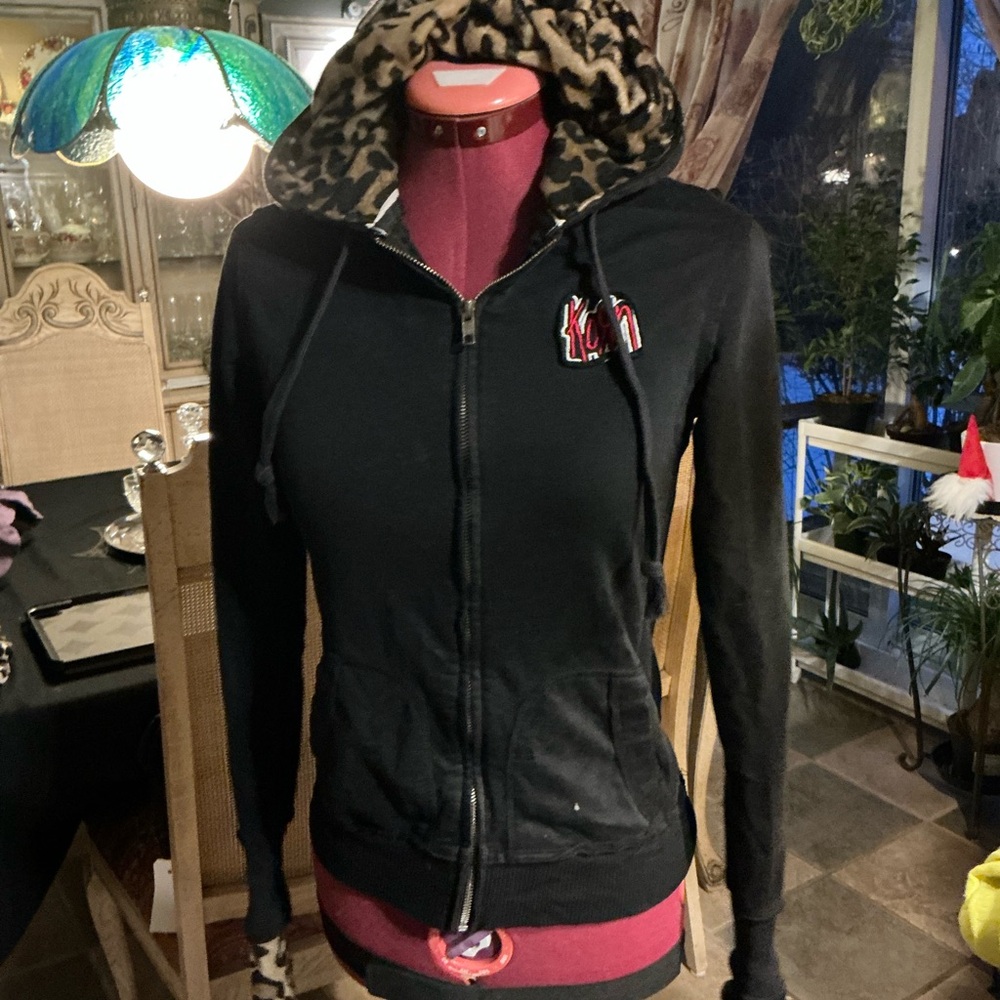 Warehouse Black Hoodie with Leopard Print